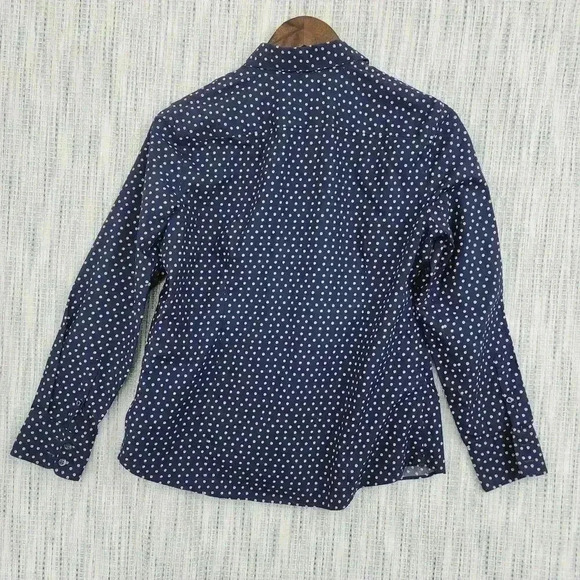 Lands' End Women's Button Up Shirt Polka Dot Size 8P Navy Pink - Picture 2 of 7
